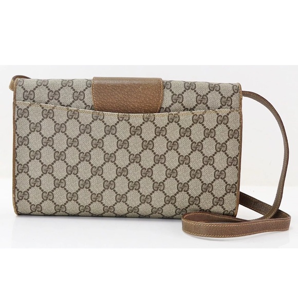 Auth Vintage GUCCI Brown GG PVC Canvas Flap Cover Shoulder Bag purse - Picture 2 of 9